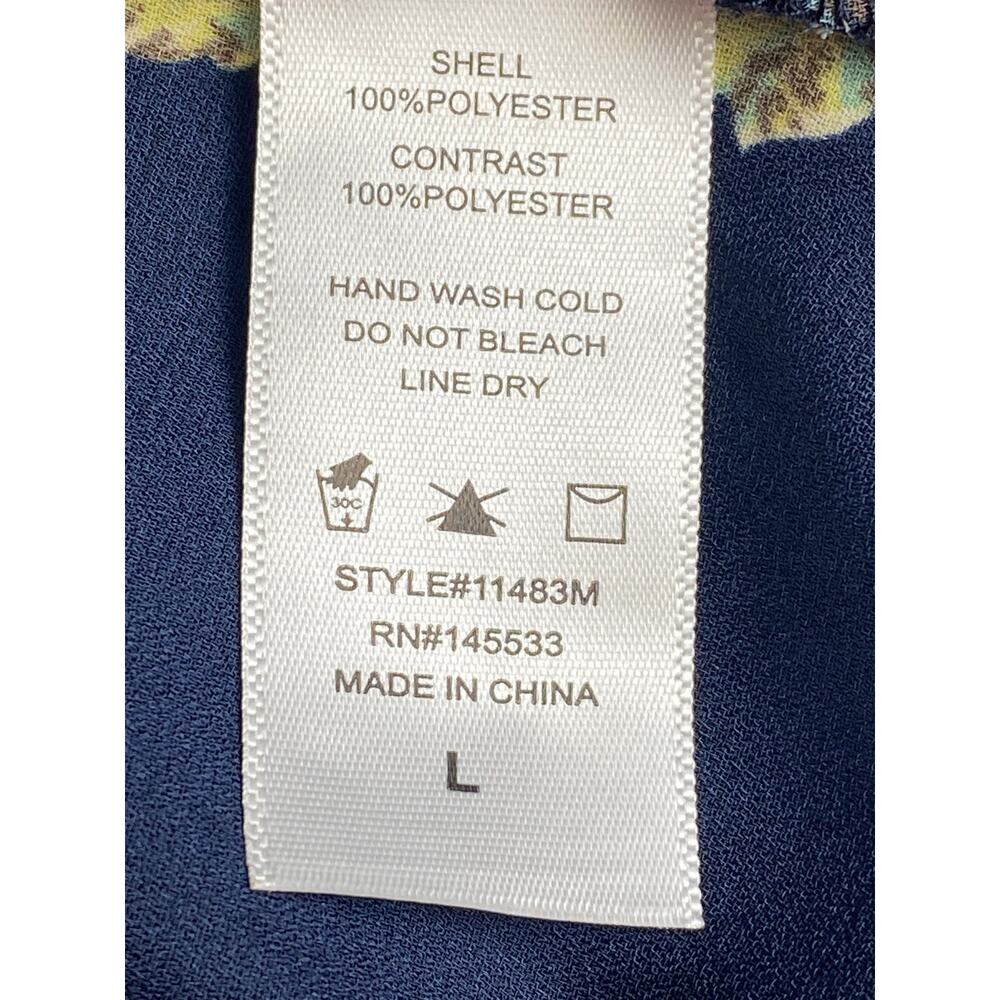 W5 Women's Blue Tropical Sleeveless Rear Accent Zipper Hi Lo Blouse Size Large - Picture 5 of 7